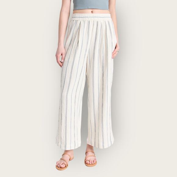 Madewell Untailored Wide-Leg Crop Pant | XXS | White Blue Striped Summer Pants - Picture 14 of 14